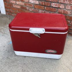 Classic Red Coleman steel belted Cooler 
