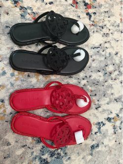 Sparkly black and red Tory Burch slides size 7