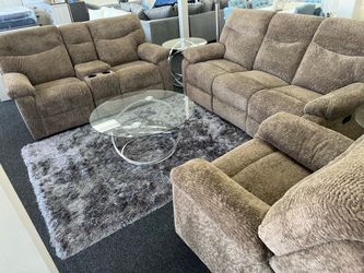 Reclining Sofa, Loveseat & Chair Set – Taupe Chenille