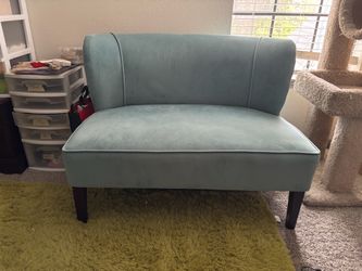 blue suede loveseat