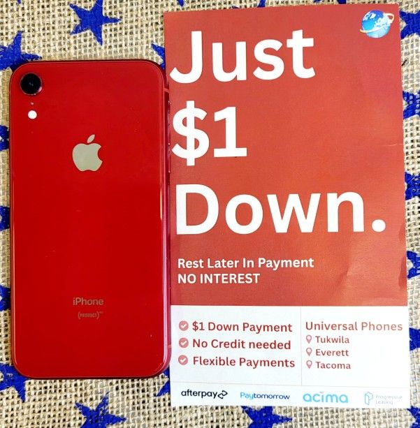 Apple IPhone XR 64gb Unlocked, FREE Smartwach/ Headphones. Pay $1 Today Rest in payments. NO CREDIT NEEDED FINANCING