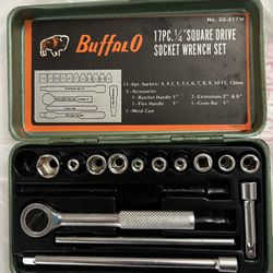 Buffalo 1/4” Square Drive Socket Wrench Set No. 02-417  With Metal Case .