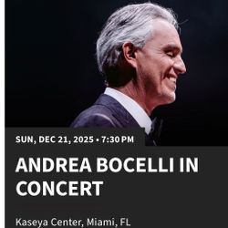 Andrea Bocelli At Kaseya Center Dec 21 -Pair Of Tickets 