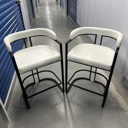Modern White Faux-Leather Bar / Counter Stools with Black Metal Frame (Pair)