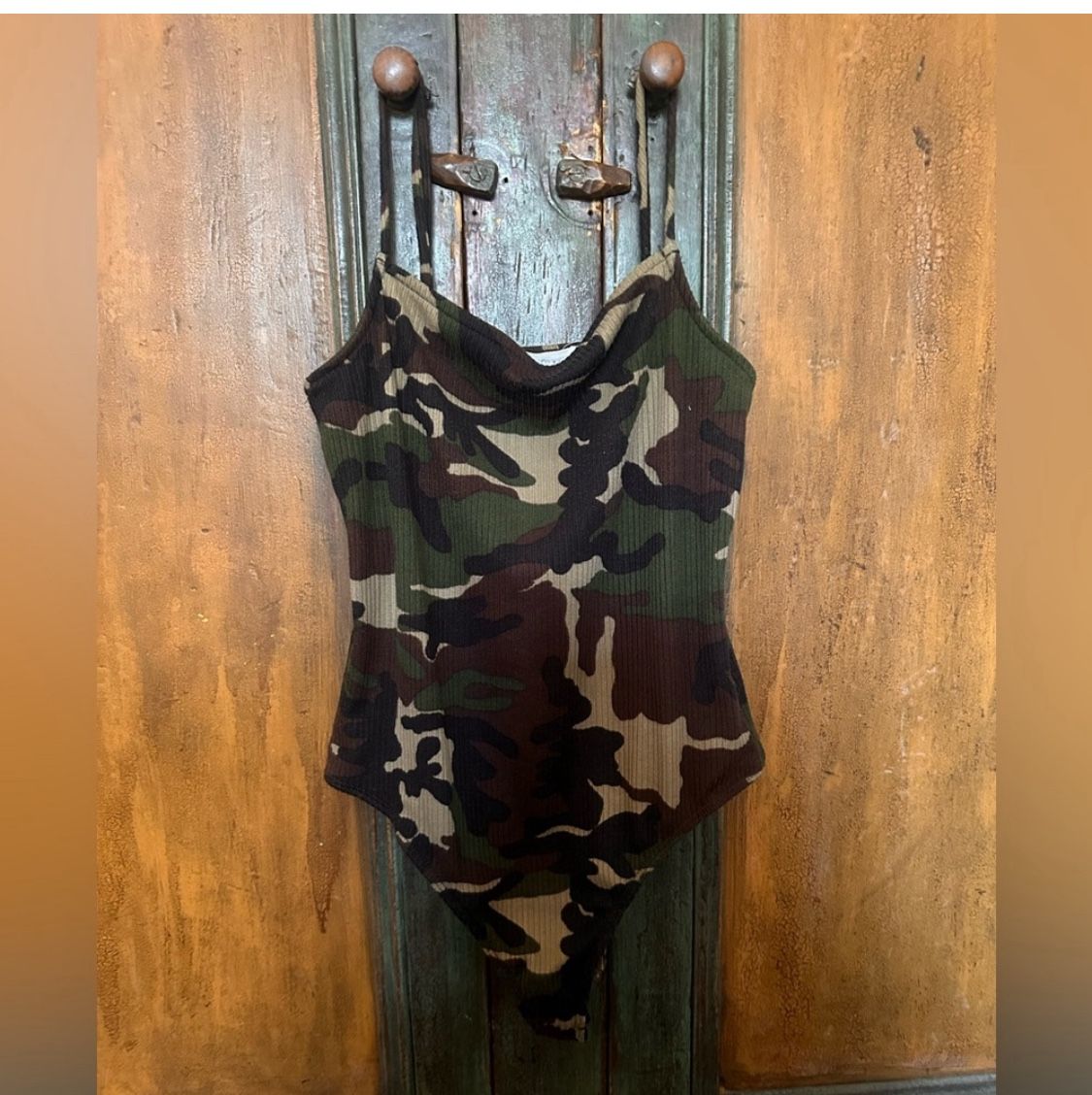 FULL TILT Camouflage Ribbed Bodysuit with Adjustable Straps Size S