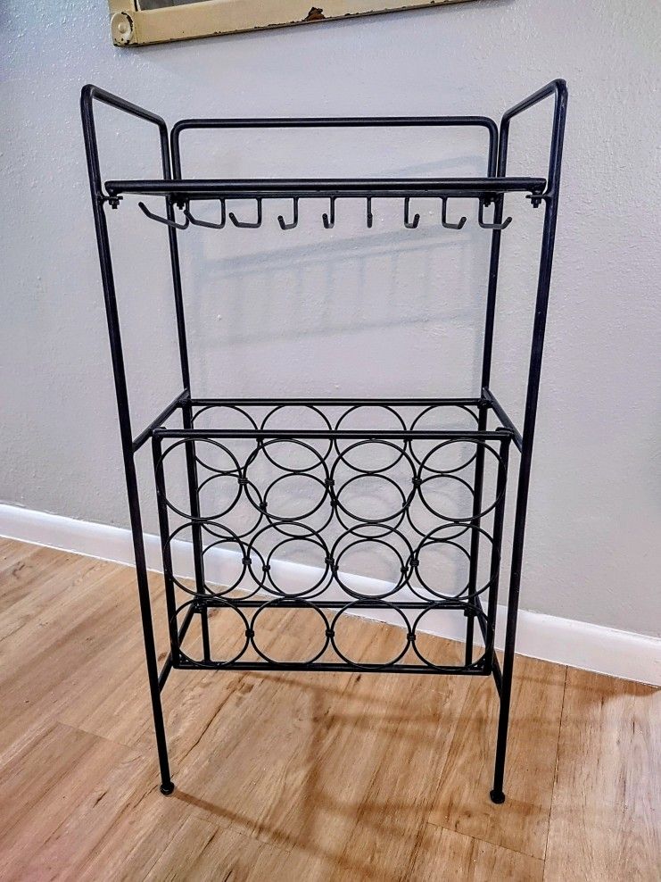 Wine Rack Wrought Iron Metal Black 36" x 18 x 12" Glass Top