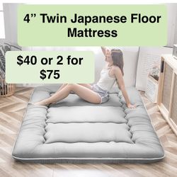 4” Twin  Gray Japanese Floor Mattress Futon Mattress, Thicken Tatami Mat Sleeping Pad Foldable Roll Up Mat Boys Girls Dormitory Pad Kids Floor Lounger