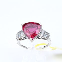 Blazing Red Quartz 6.1ct White Topaz Ring in Platinum Overlay Sterling Silver Size 9