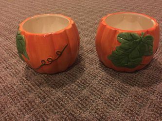 2 Ceramic Pumpkin flower pots