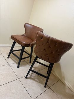 2 Brown Leather Barstools