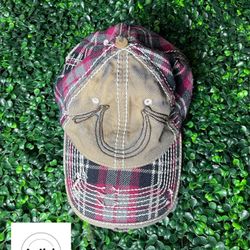 True Religion Distressed Style Strapback Trucker Baseball Cap Hat Plaid