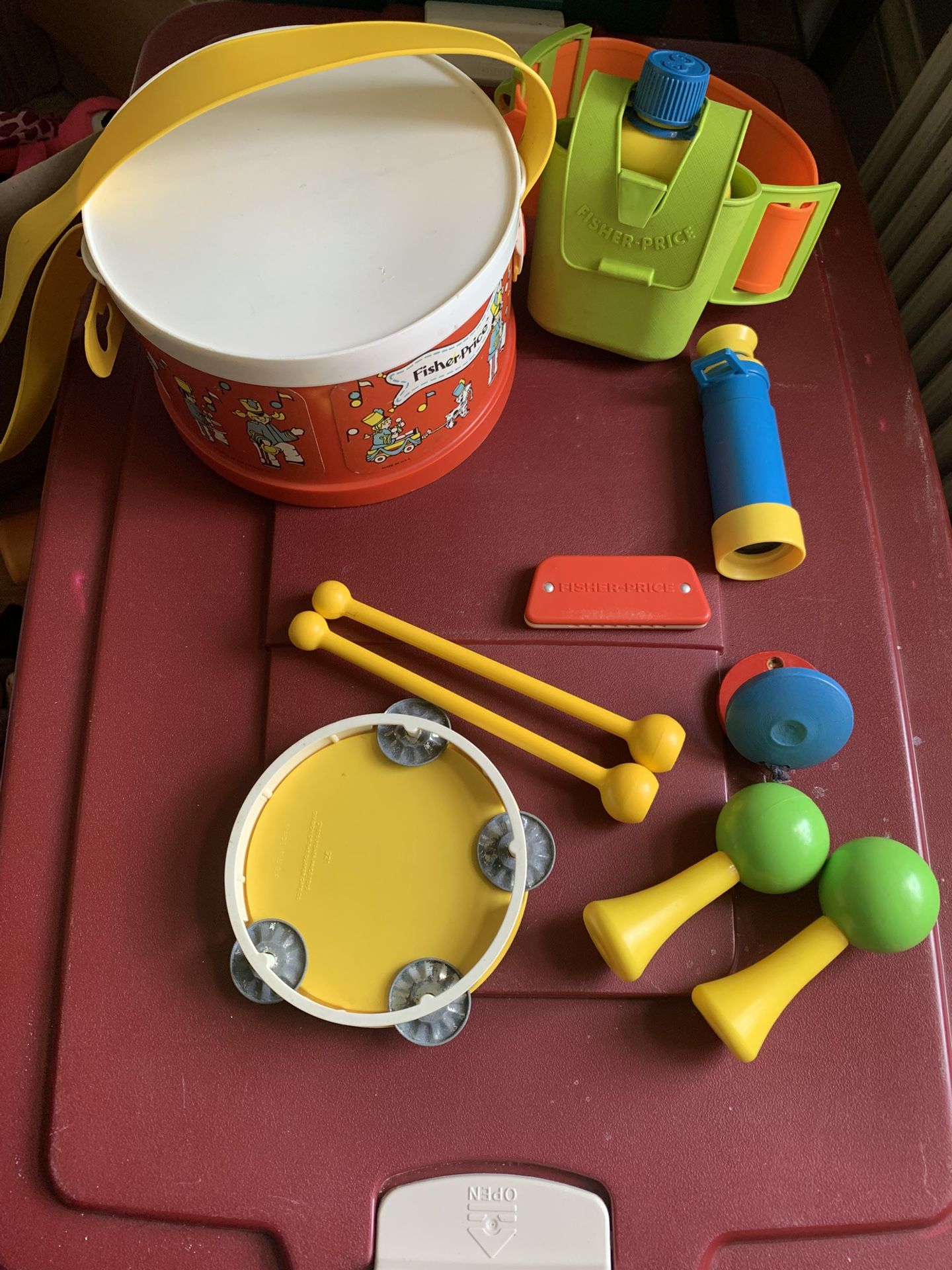 Vintage (1979) Fisher Price Marching Band Drum with Musical Instruments Set #921