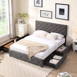 New Full Size Platform Bed Frame With Headboard And Drawers $220 Or $400 Package Deal With Mattress Included 