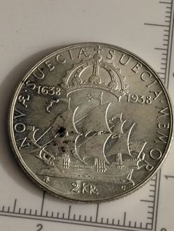 Silver 1938 Sweden 2 Kronor commemorative coin