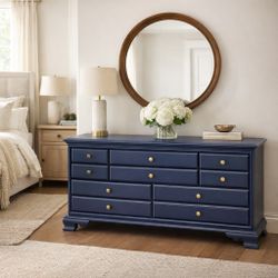 Beautiful Navy Blue 8 Drawer Solid Wood Dresser