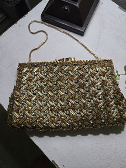 Vintage Gold Beaded Evening Clutch Bag
