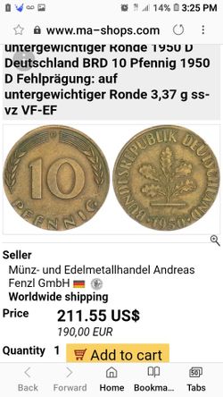 10 pfennig 1950 d and 1994 g /