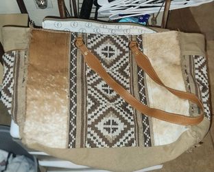 AUTHENTIC MYRA BAG XL BROWN COWHIDE SOUTHWESTERN GENUINE LEATHER WEEKENDER OVERNIGHT TRAVEL TOTE PURSE LARGE CARRYALL DUFFEL BAG SATCHEL