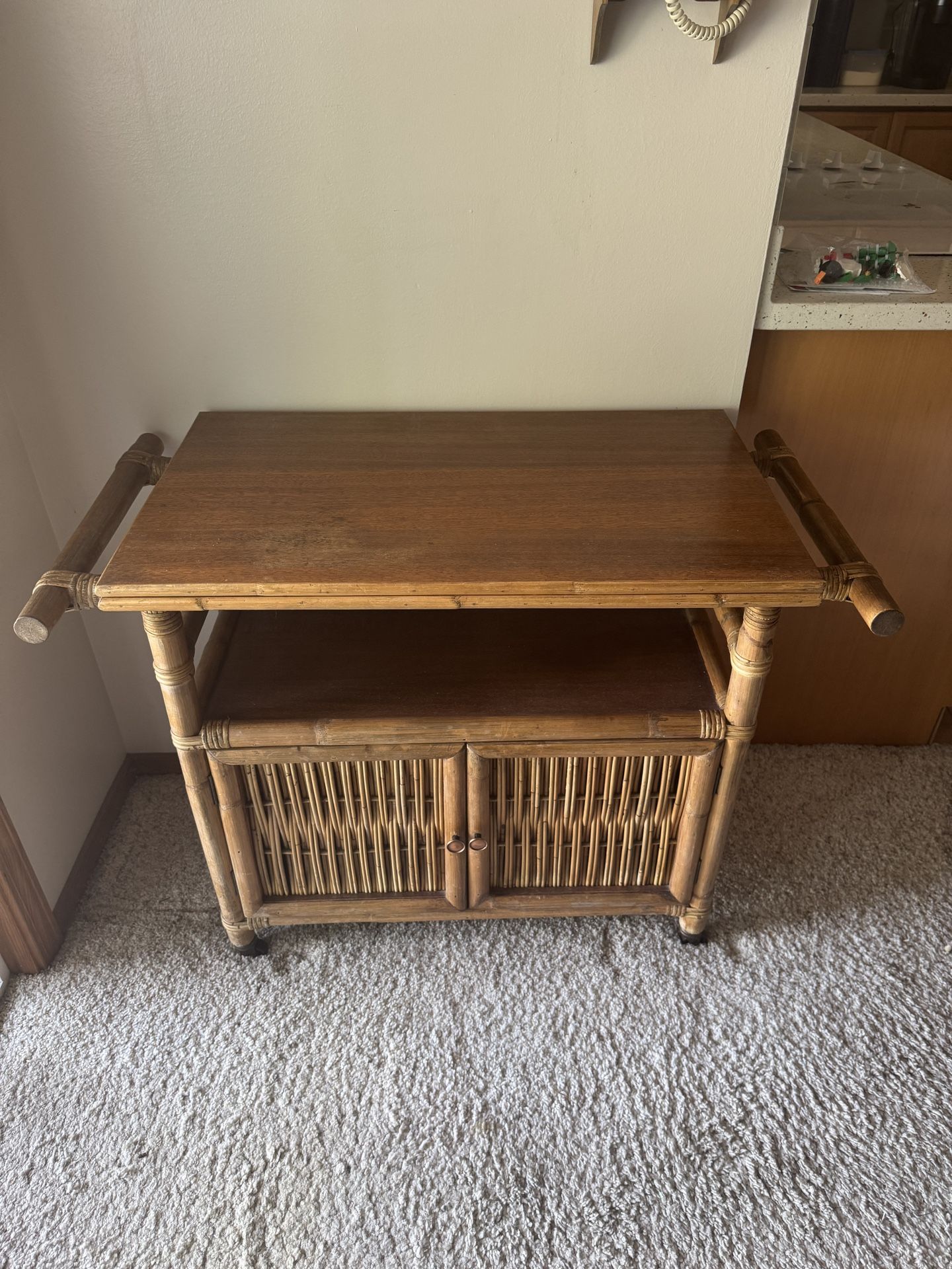 MCM VINTAGE RATTAN/BAMBOO/WICKER BEVERAGE CART (bar/coffee) and/or BANQUET CART