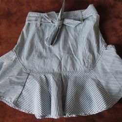 Never A Wallflower striped Blue Ruffle Belted Skirt Size XS NWT