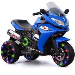 12V Kids Ride On Motorcycle - 3-Wheel Electric Motorcycle for Boys & Girls with LED Lights