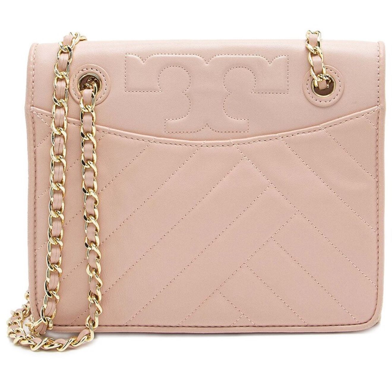 Tory Burch Pink Leather Chevron Alexa Shoulder Bag (authentic)