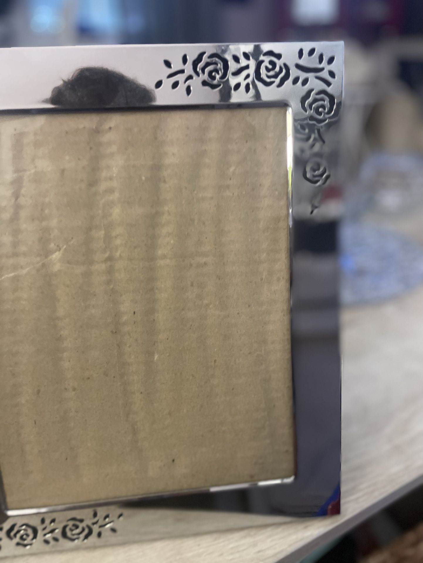 Stunning Chrome Frame with Stenciled Roses