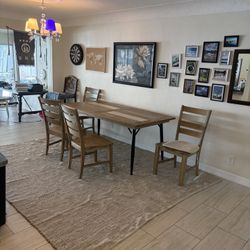 natural fiber rug ( 10 by 12 ft ) wood dining table, 4 wood chairs