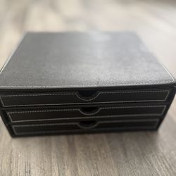 Stationery Storage Drawers- Artificial Leather Multi-Functional Desk Organizer Box- Black