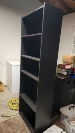 Tall Black Bookcase with 5 Shelves