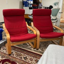 Pair of IKEA Chairs with Red Cushions 