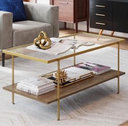 NEED GONE ASAP Two-Tier Glass Top Coffee Table Gold Frame