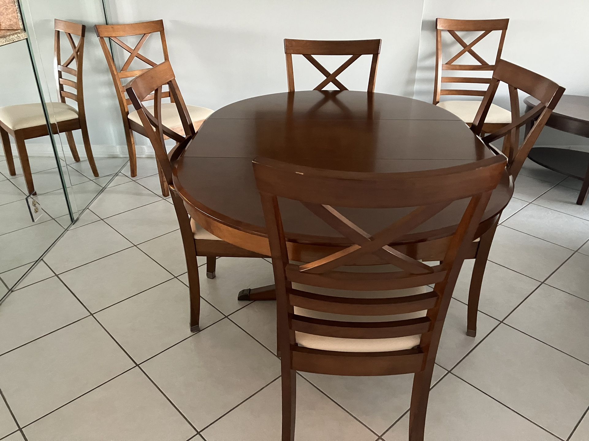 Table, 6 Chairs Cushion Total Wood Brown/beige