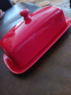 Now Designs Red Ceramic Butter Dish, No Chips or Cracks