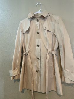 Calvin Klein Women's Cream Belted Trench Coat Small