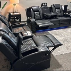 Living Space Fully Automatic Power Reclining Black Color Sofa And Loveseat Set 🌟⭐$39 Down Payment with Financing ⭐ 90 Days same as cash