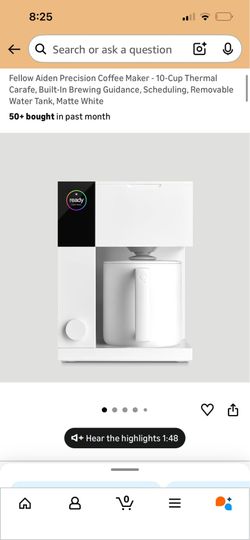 Fellow Aiden Precision Coffee Maker - 10-Cup Thermal Carafe, Built-In Brewing Guidance, Scheduling, Removable Water Tank, Matte White