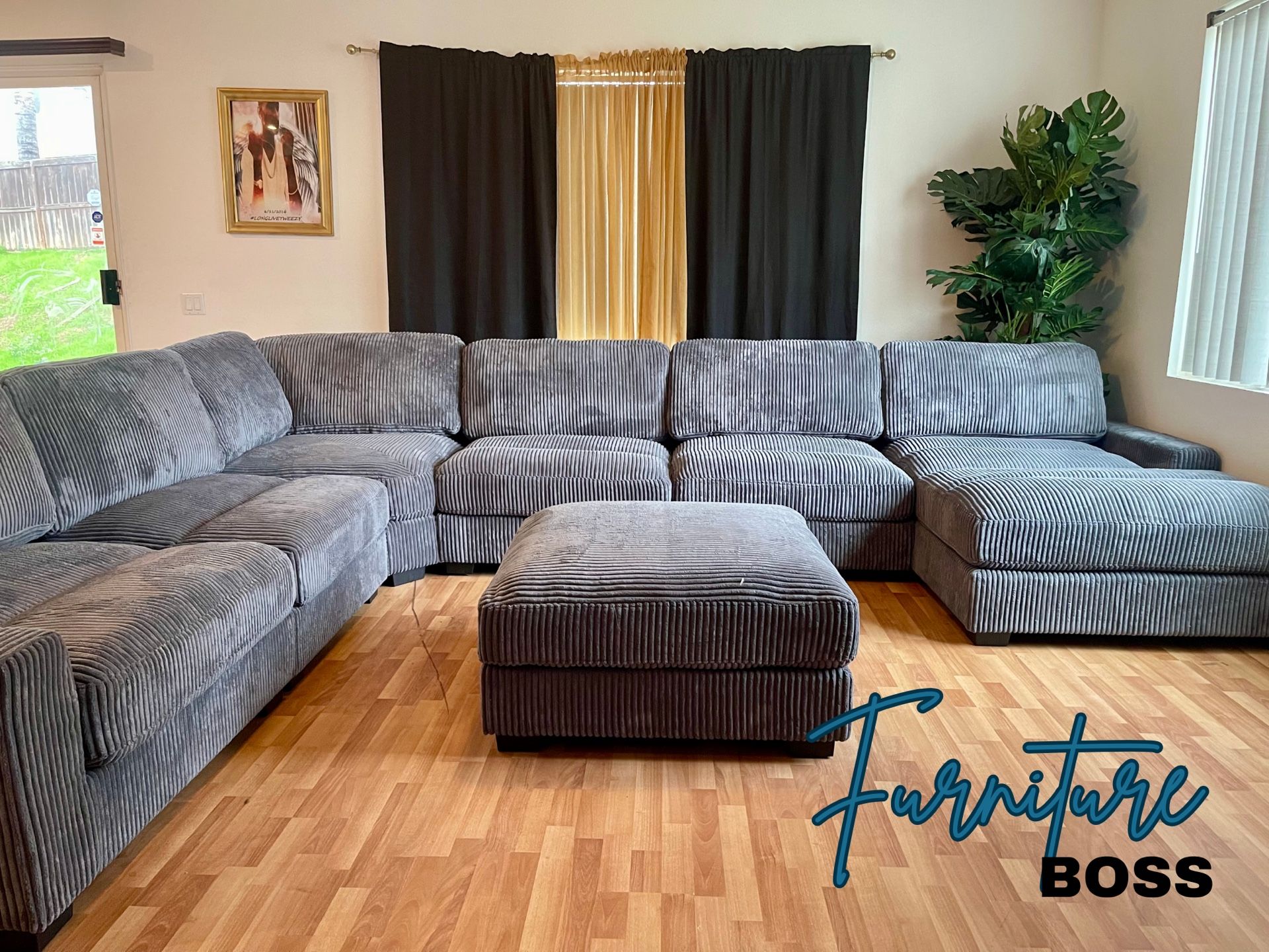 Dark Grey Sectional Sofa With Ottoman