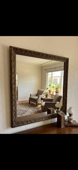 Large Vintage Carved Wooden Frame Wall Mirror / Antique Style Accent Mirror