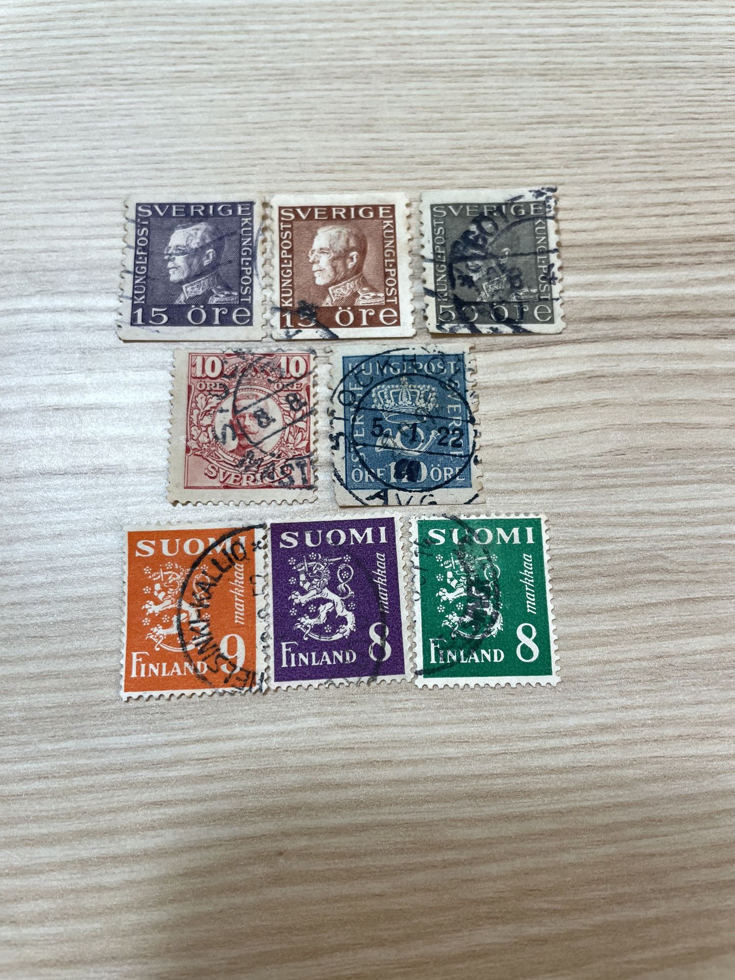 Collection of Swedish and Finnish Vintage Postage Stamps Lot of 8 Used