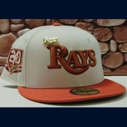 Tampa Bay Rays Size 7 New Era 59FIFTY CREAM/ORANGE "20TH ANNIVERSARY" SIDEPATCH HAT (NWT) COMES W/ PIN! Please Read Description.