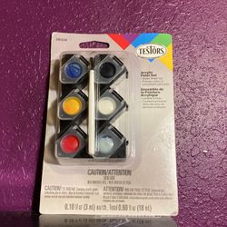 New Testors 6 Color Acrylic PAINT POD SET  Primary & Brush NIP