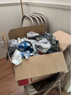 Box of baby boy clothes various sizes