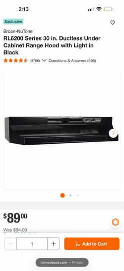 Nutone RL6200 Series 30 in. Ductless Under Cabinet Range Hood with Light in Black
