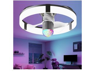 19.7" Low Profile Ceiling Fan with RGB Water Ripple Light, Black Aurora ambient light, remote, flat ceiling only, 10x10ft to 13x13ft rooms, quiet reve