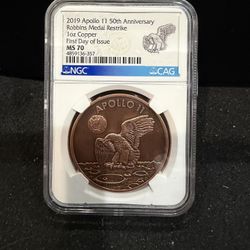 2019 Apollo 11 50th Anniversary Copper Robbin’s Medal Perfect Graded By NGC 5-1