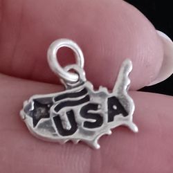 Vtg.sterling Silver USA FLAG CHARM
