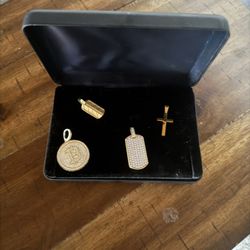 Gold/Moissanite Diamond Pendants and Nugget earrings