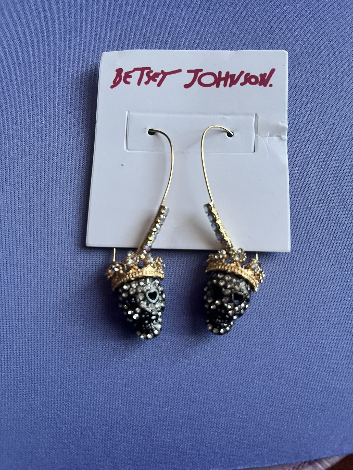 Betsy Johnson Crowned  Crystal Skull Earrings- Halloween Is Coming! 