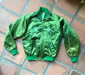Vintage Green Satin Bomber Jacket Irish Theme